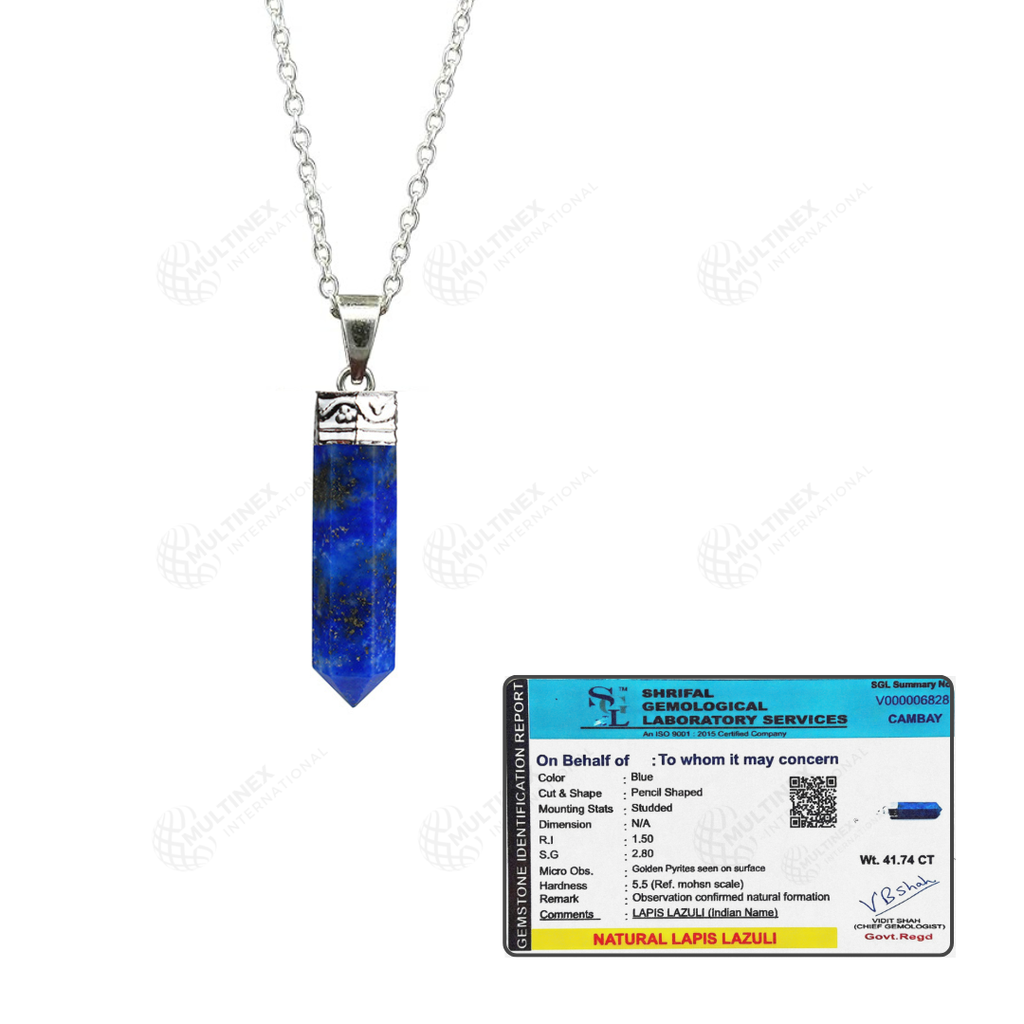 Natural Lapis Lazuli Crystal Gemstone Pencil Pendant Necklace