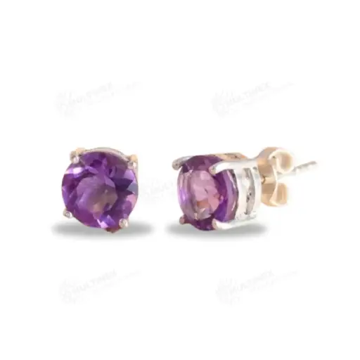 [MI-ERS01] Natural Amethyst Gemstone Stud Earring